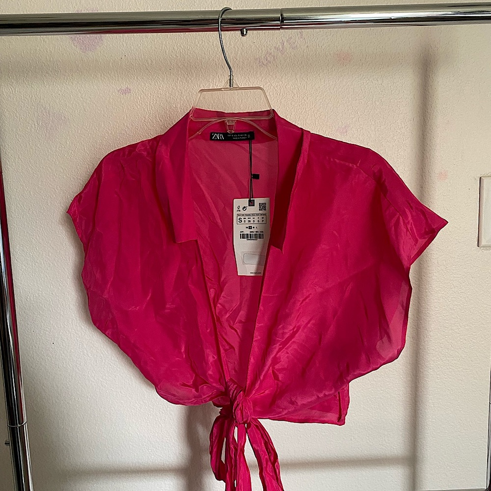 Hot pink Silk Zara wrap crop top